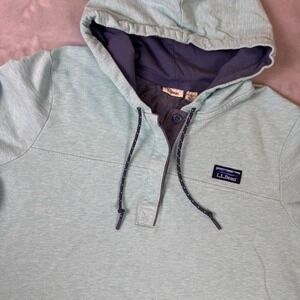 L.L.Bean Light Cotton Blend Henley Hoodie Pullover Men's XL Teal Heathered